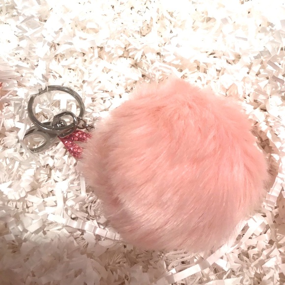 Pink Faux Fur Pom Pom Charm Keyholder - Picture 3 of 5